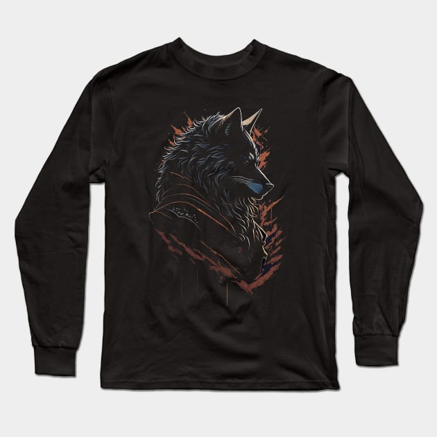 A wolf with a leather jacket Long Sleeve T-Shirt by lemahijo_std